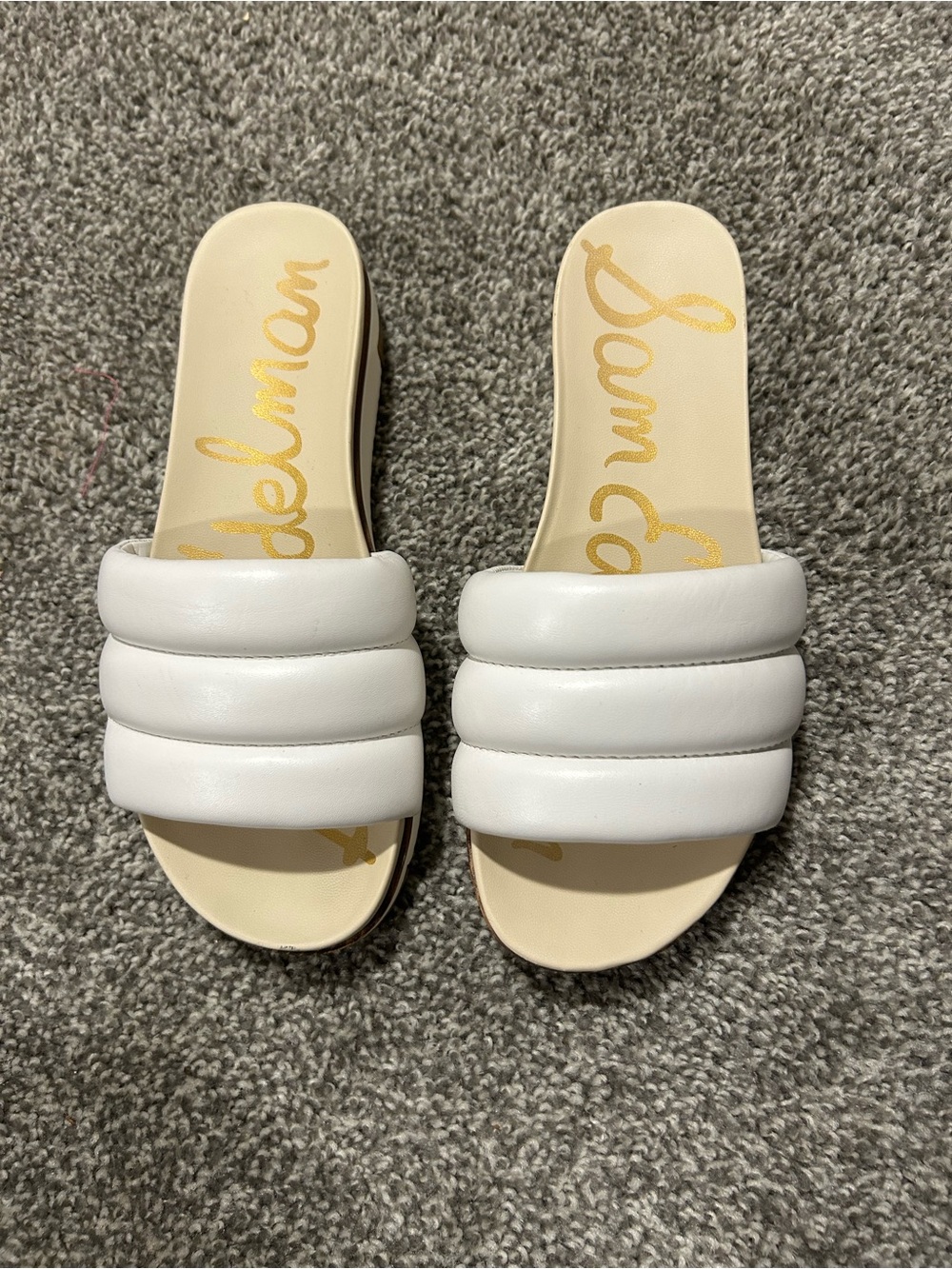 Sam Edelman Cream Quilted Slide Sandals
